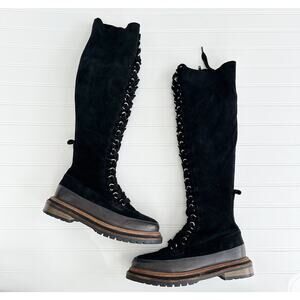 Free People Holden Tennessee Black Suede Over the Knee Lace Up Platform Boots 37